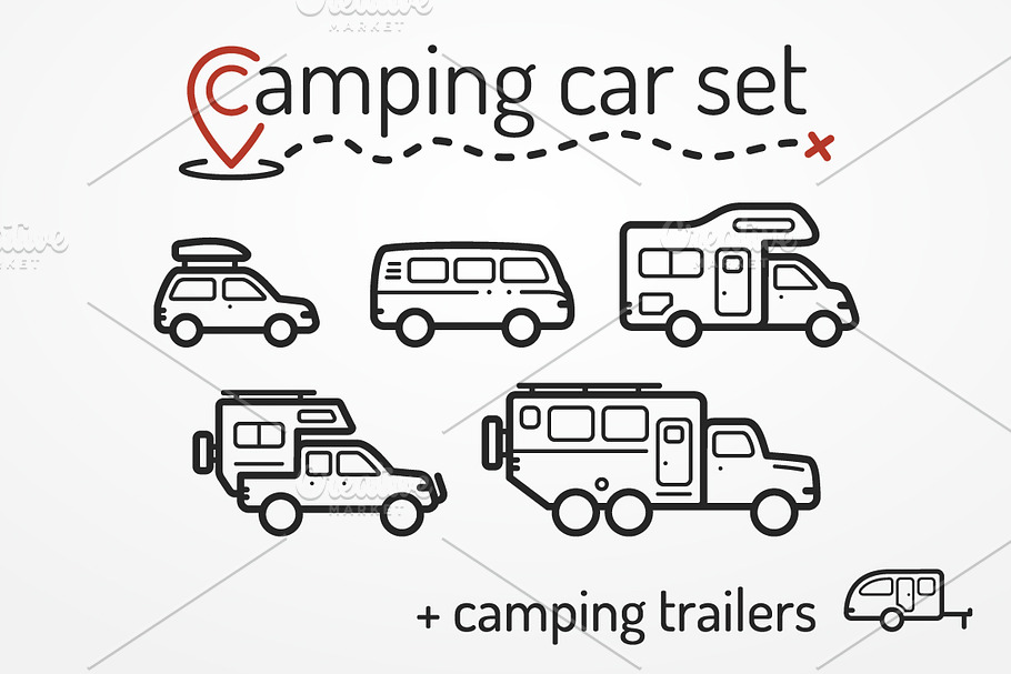 Camping car set in Car Icons - product preview 8