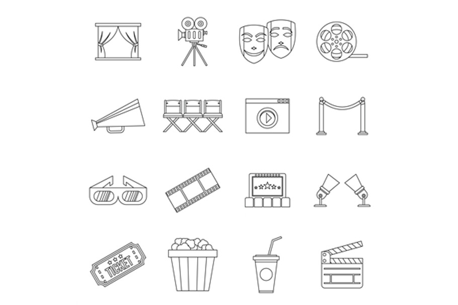 Cinema icons set, outline style in Objects - product preview 8