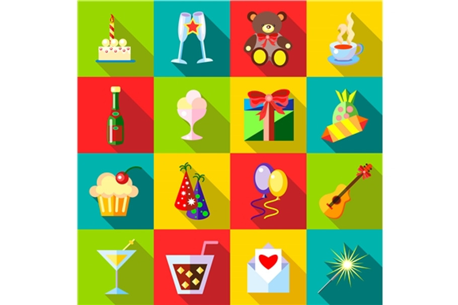 Happy Birthday icons set, flat style in Graphics - product preview 8