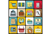 Shopping icons set, flat style