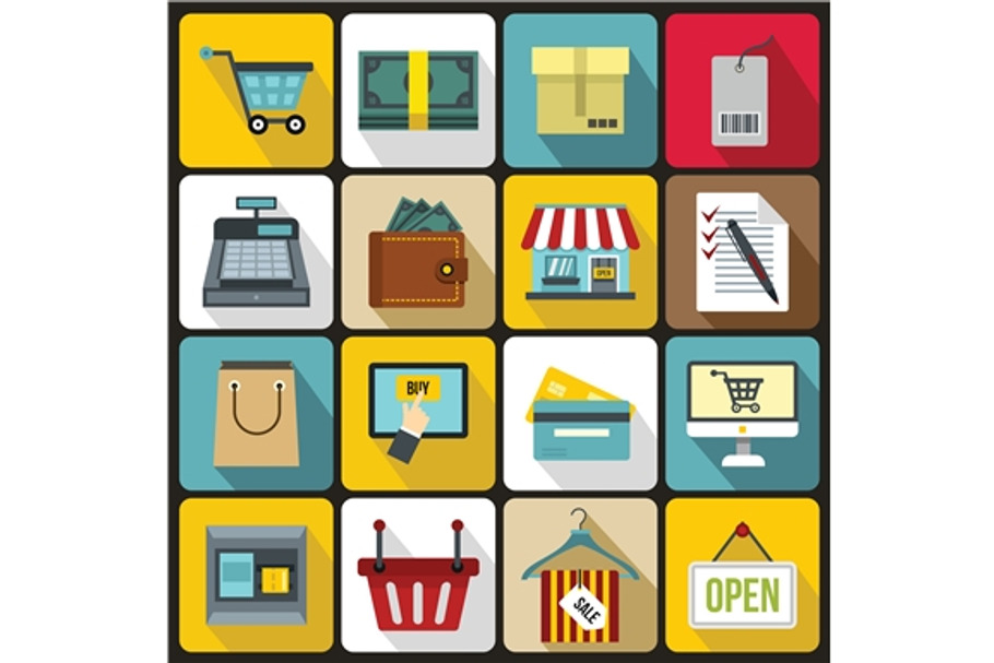 Shopping icons set, flat style in Graphics - product preview 8
