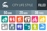 50 City Life Flat Round Corner Icons
