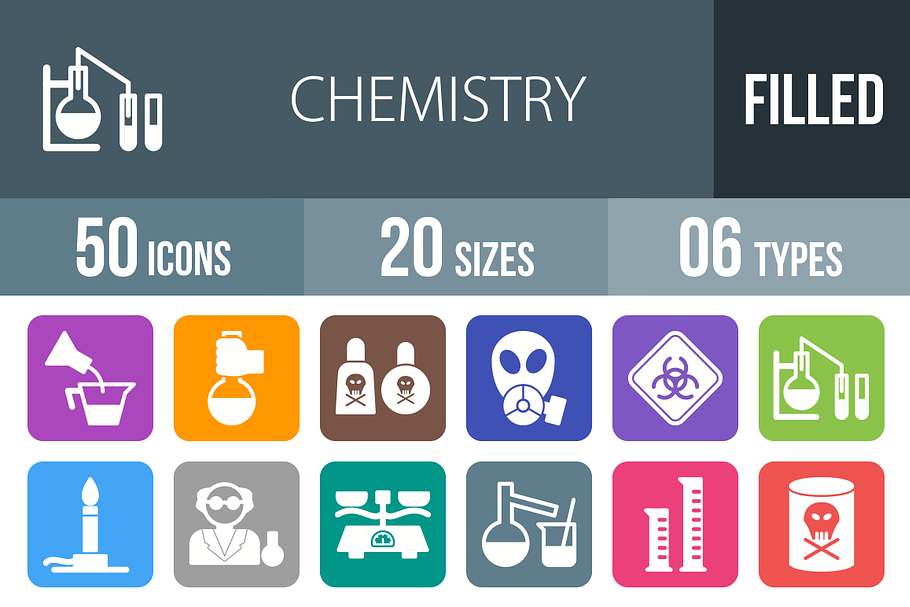 50 Chemistry Flat Round Corner Icons