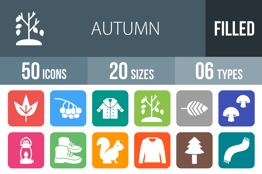 50 Autumn Flat Round Corner Icons in Icons - product preview 8