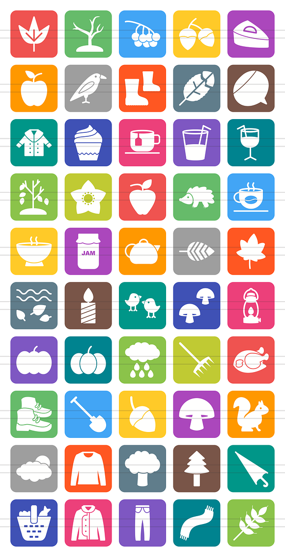 50 Autumn Flat Round Corner Icons in Icons - product preview 1