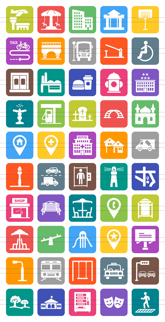 50 Town Flat Round Corner Icons in Graphics - product preview 1