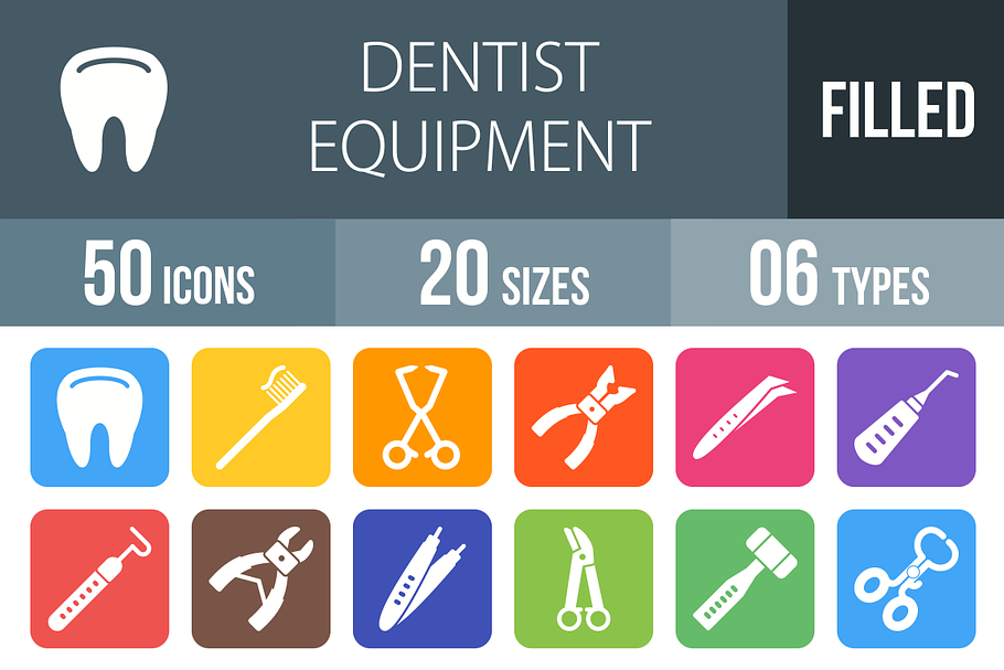50 Dentist Flat Round Corner Icons