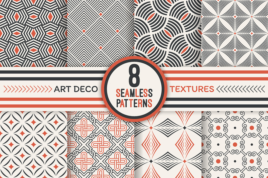 Art deco seamless backgrounds in Patterns - product preview 8