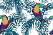 Toucan,palm leaves pattern