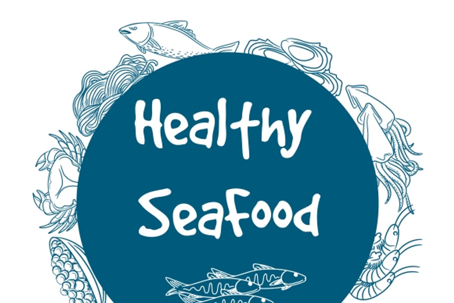 Healthy seafood circle banner