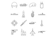 Military icons set, outline style