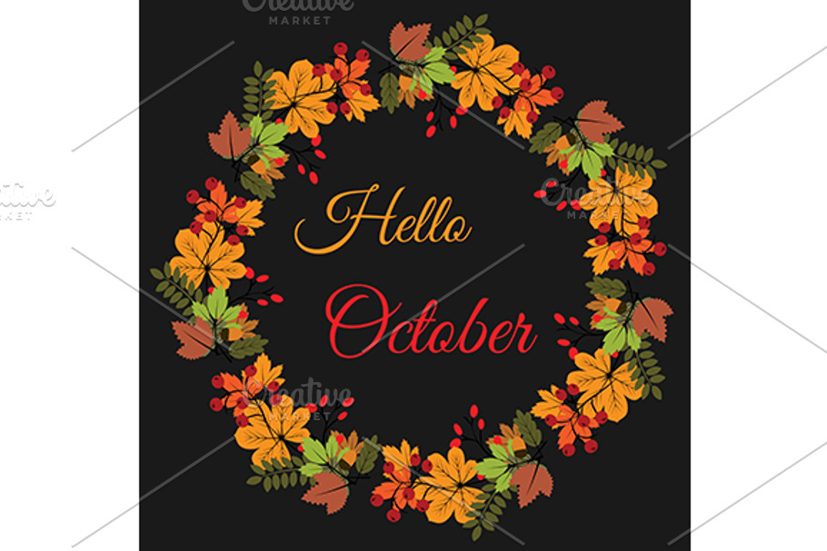 Hello october banner. Leaves wreath in Illustrations - product preview 8