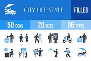50 City Lifestyle Blue & Black Icons