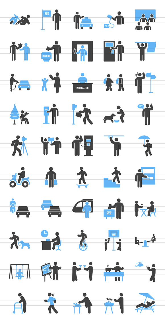50 City Lifestyle Blue & Black Icons in Graphics - product preview 1