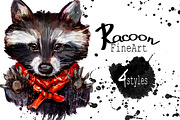 Set racoon fineart .4 styles