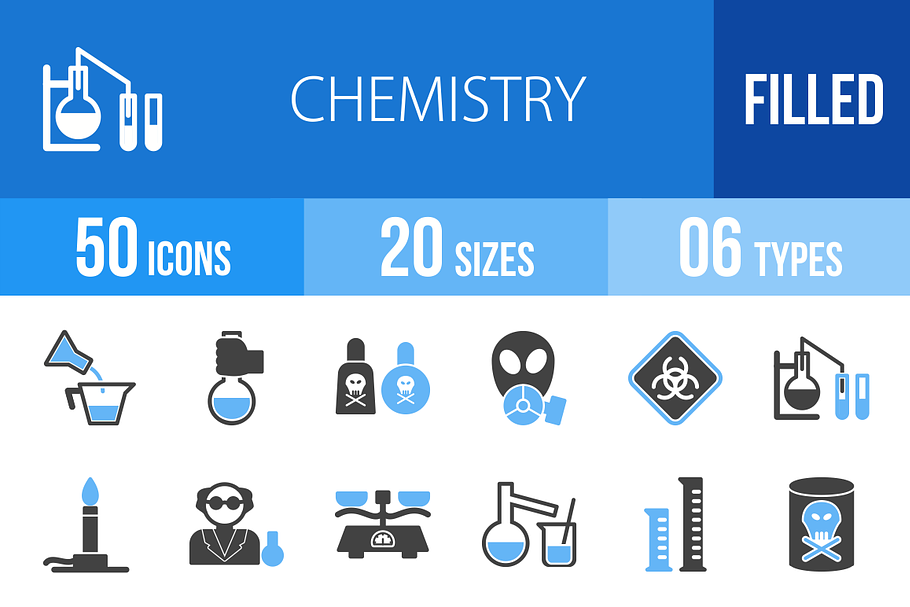 50 Chemistry Blue & Black Icons