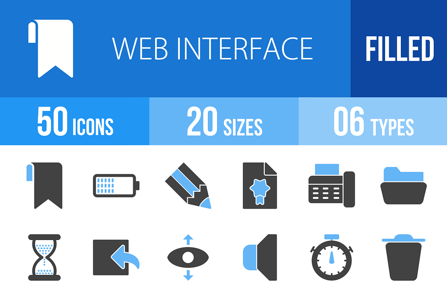 50 Web Interface Blue & Black Icons in Graphics - product preview 8