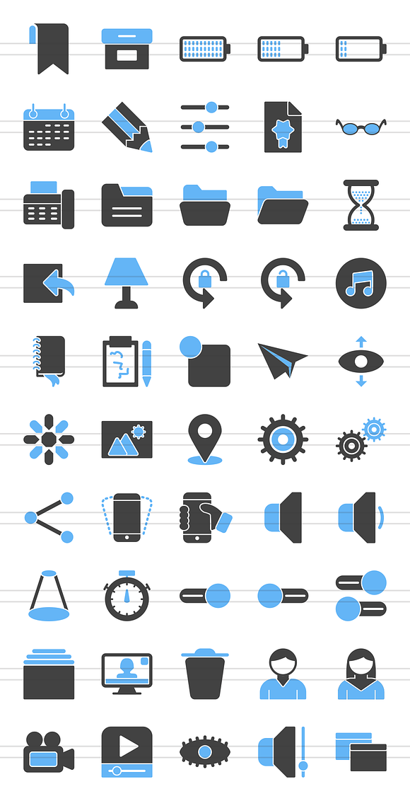 50 Web Interface Blue & Black Icons in Graphics - product preview 1