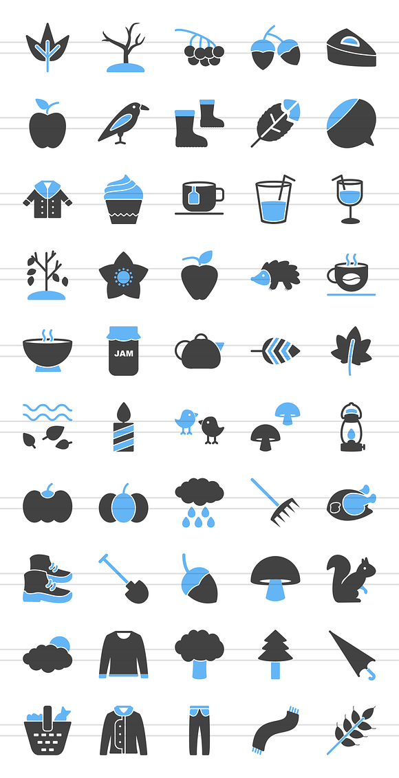 50 Autumn Blue & Black Icons in Graphics - product preview 1
