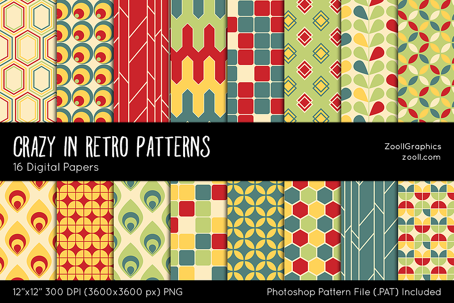 Crazy In Retro Digital Papers in Patterns - product preview 8