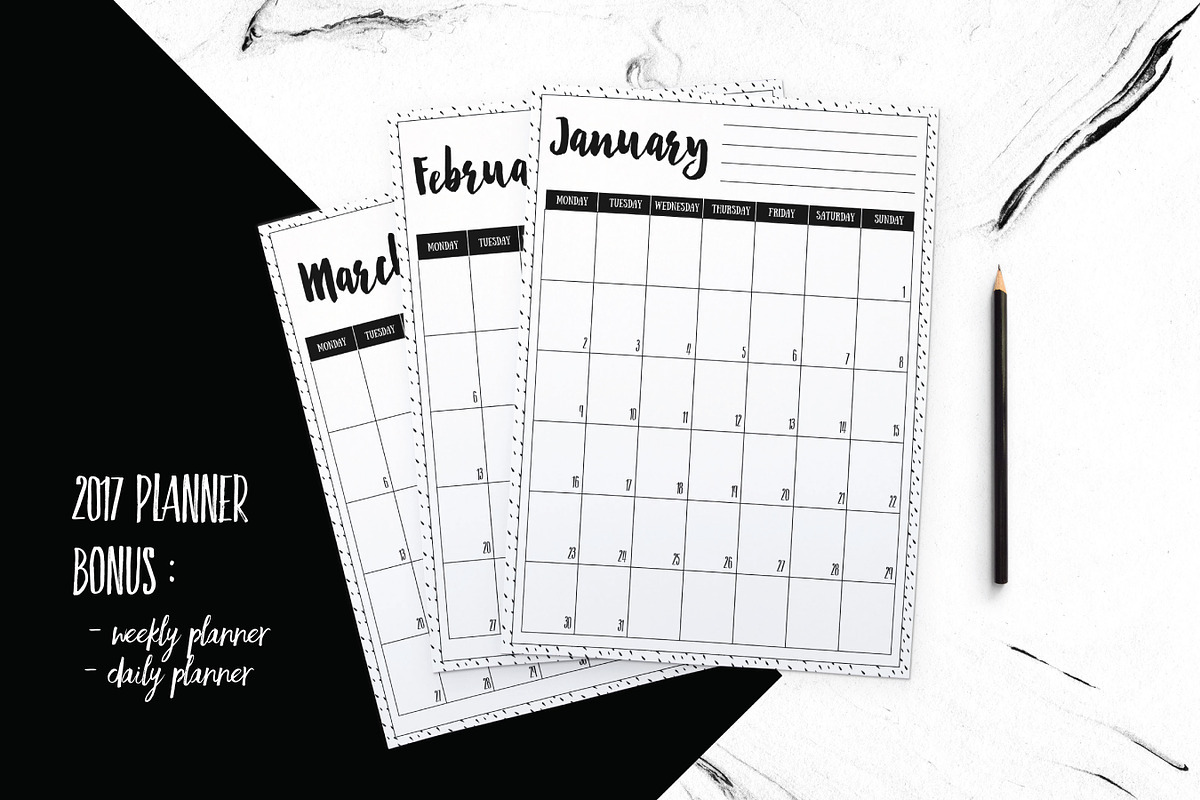 2017 planner (ink dot background) in Stationery Templates - product preview 8