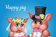 Cute couple pigs in wedding suits