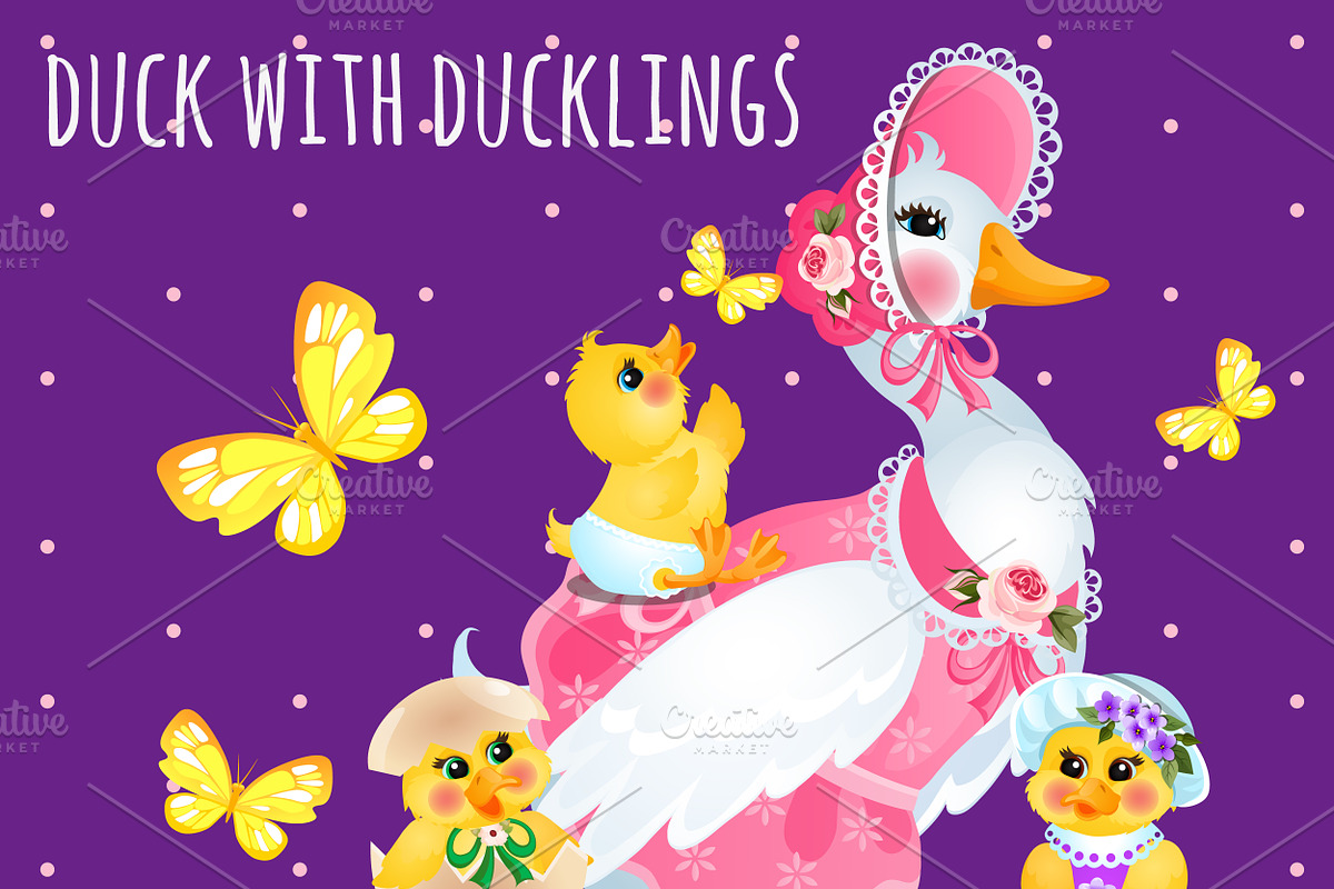 Duck with ducklings, cute family in Illustrations - product preview 8