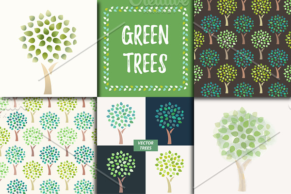 Green Trees vector set