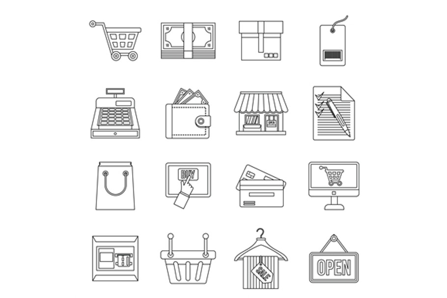 Shopping icons set, outline style in Graphics - product preview 8