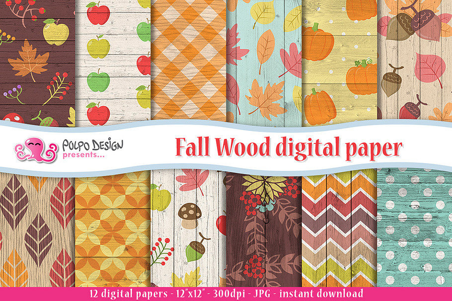 Fall Wood digital paper in Illustrations - product preview 8