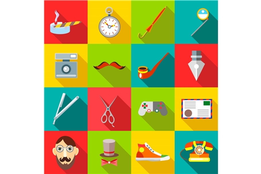 Hipster icons set in flat style in Graphics - product preview 8