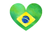 Watercolor Brazilian flag heart