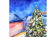 Watercolor Christmas tree artwork