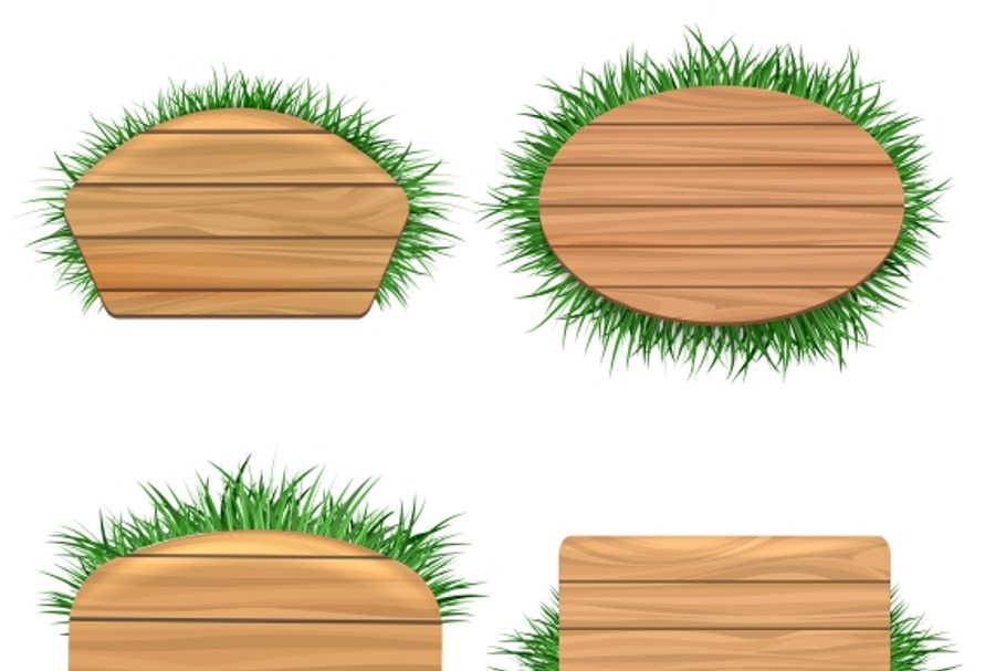 Clean wood banners with grass in Graphics - product preview 8