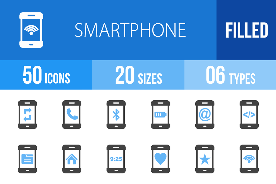 50 Smartphone Blue & Black Icons in Graphics - product preview 8