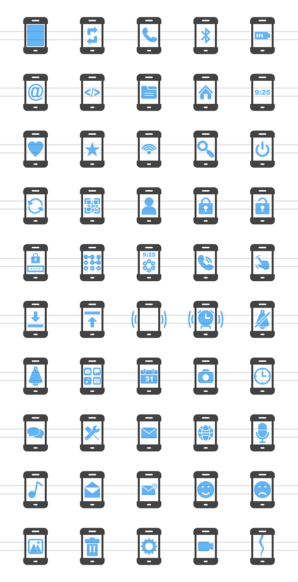 50 Smartphone Blue & Black Icons in Graphics - product preview 1