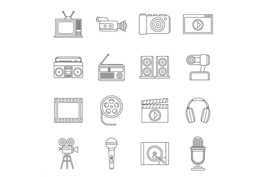Audio and video icons set in Graphics - product preview 8