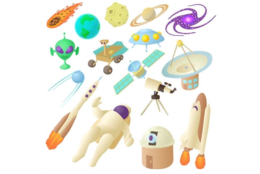 Space icons set, cartoon style in Graphics - product preview 8