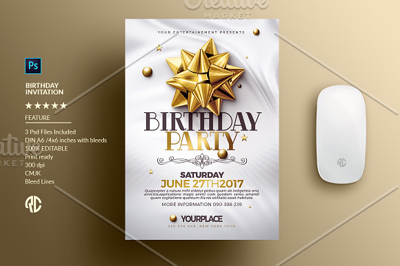 Birthday Invitation | 3 Psd Template in Flyer Templates - product preview 1