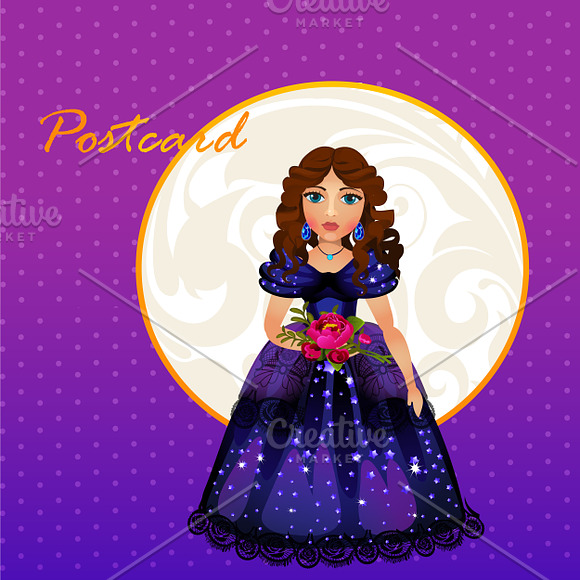 Doll Princess in blue evening dress in Illustrations - product preview 1