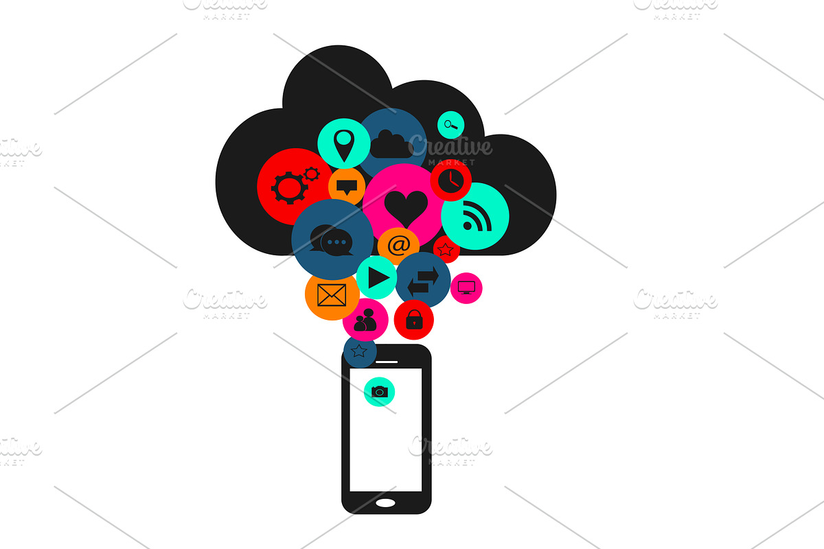 Cloud with social media, smartphone in Graphics - product preview 8