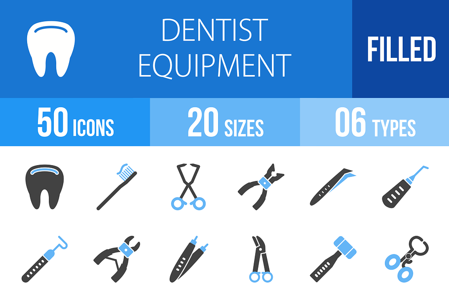 50 Dentist Blue & Black Icons