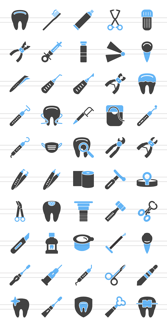 50 Dentist Blue & Black Icons in Graphics - product preview 1