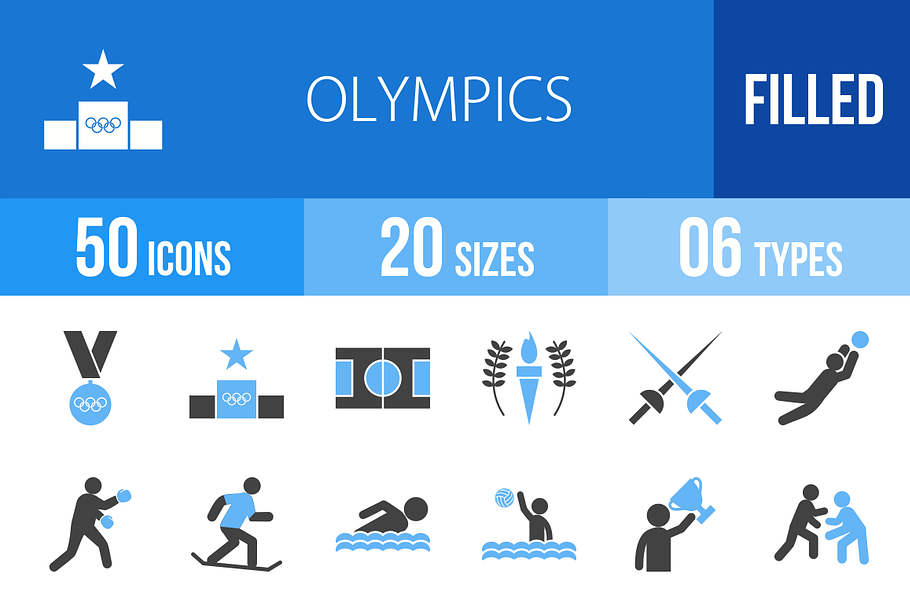 50 Olympics Blue & Black Icons