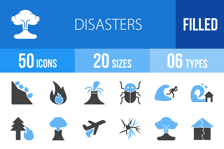 50 Disasters Blue & Black Icons