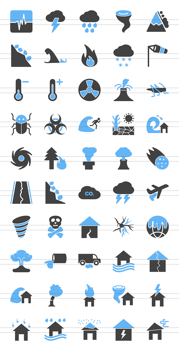 50 Disasters Blue & Black Icons in Graphics - product preview 1