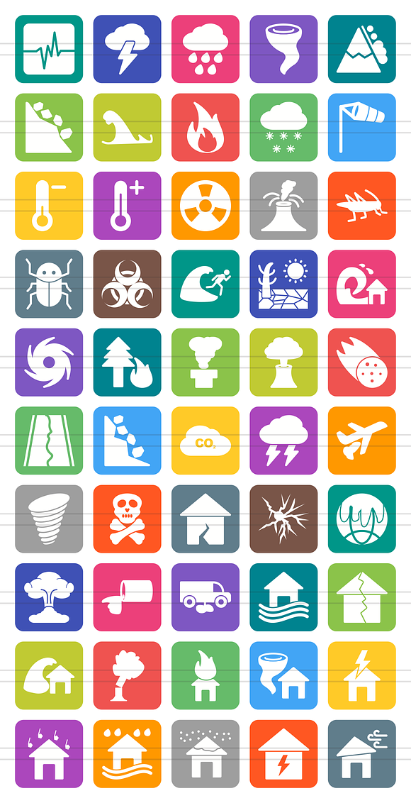 50 Disasters Flat Round Corner Icons in Graphics - product preview 1