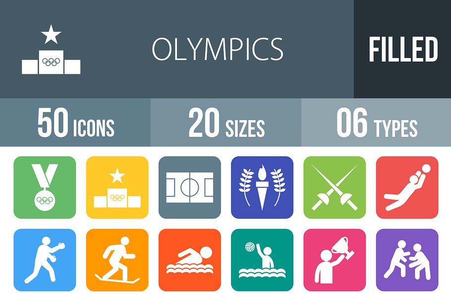 50 Olympics Flat Round Corner Icons