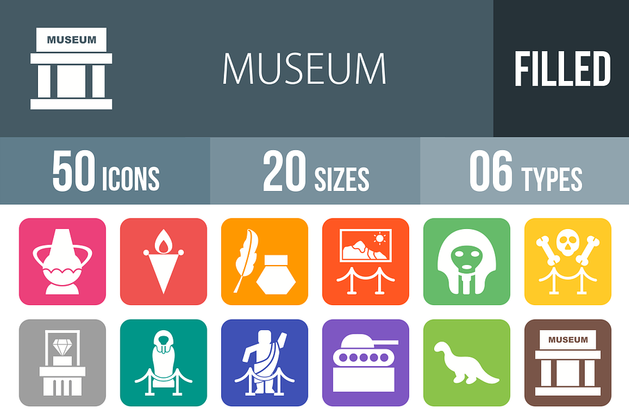 50 Museum Flat Round Corner Icons in Graphics - product preview 8