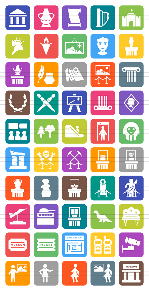50 Museum Flat Round Corner Icons in Graphics - product preview 1